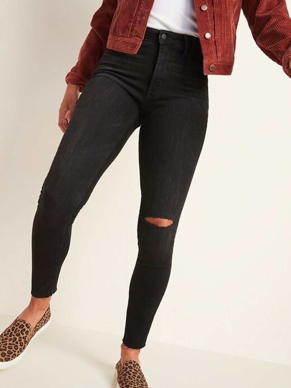 High-Waisted Rockstar Super Skinny Black Distressed Ankle Jeans for Women 8 Tall